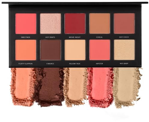 LaRoc PRO Pyjama Party Eyeshadow Palette - 10 Shade Warm Nude Eyeshadow, Cosy Metallic & Matte Eyeshadow Palettes in Red, Orange, Peach, Brown Eyeshadow - Naked Eyeshadow Palette