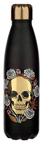 Grindstore Bouteille Isolée (Gourde) 500ml en Acier Inoxydable pour Boissons Chaudes ou Froides Skulls and Roses - Crâne, Black