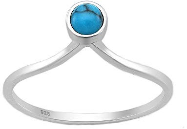 eeddoo® Damen Prinzessin-Ring aus Sterling Silver 925 in Diadem-Form mit farbigen Edelstein verziert (Türkis, 50 (15.9))
