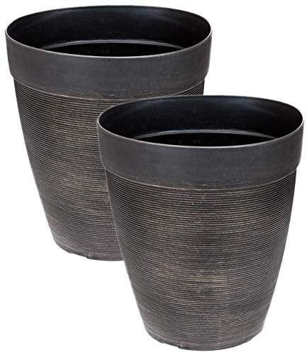 Muddy Hands 2 x 26.5 Litre Silver Plant Pot Tall Round Plastic Planter Outdoor Garden Flower Herb Tree