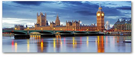 Tulup Impression sur Verre 125x50 cm Image Tableau Photo décorative panoramique pour la Cuisine et Le Salon - Spectacles et Architecture - Rivière Thames London - Bleu