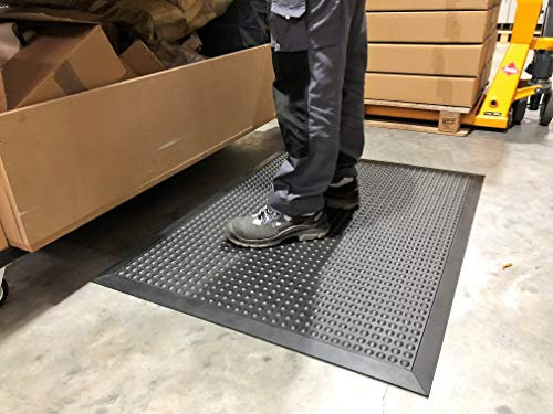 BUBBLE Rub | Profi Anti-Ermüdungsmatte | 100% Naturkautschuk | ergonomische Arbeitsplatzmatte mit Anlaufschrägen | Halbkugelprofil Noppen | 14mm hoch (60cm x 90cm, Schwarz)
