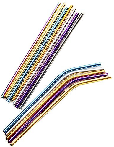ChengBeautiful Paja Paja de Acero Inoxidable Gruesa y Duradera Paja de Metal Reutilizable de Living Elegante Juego de 12 Piezas con Cepillo de Limpieza for batido de Bebidas frías