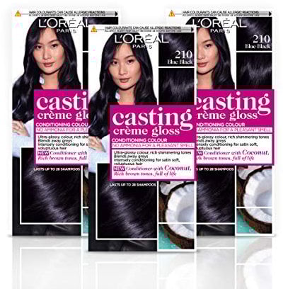 L'Oréal Paris Casting Crème Gloss Semi-Permanent Hair Dye, Ammonia-Free Formula & Honey-Infused Conditioner, Glossy Finish, Colour for Up to 28 Shampoos, Pack of 3, Colour: 201 Blue Black