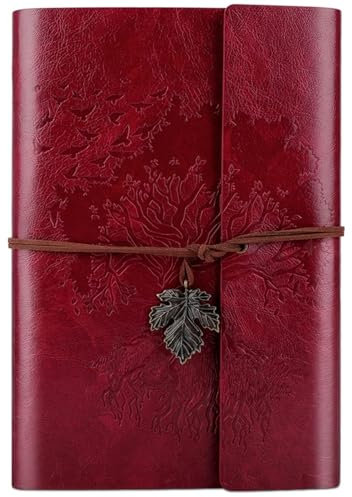 OMEYA PU-Leder-Tagebuch, Nachfüllbar, VintageTagebuch Reisetagebuch zum Schreiben, Reise-Notizbuch, Tagebuch, Geschenk für Mädchen, Jungen, Frauen, Männer, Blanko-Seitenm, A5 23.3 × 16 cm, Rot