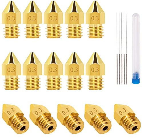 LUTER 15 Stück 0,3 mm 3D-Drucker Düse MK8 Extruder Nozzle + 5 Stück 0,25 mm Edelstahl Nadeln Reinigungsdüse Kopf Drucker Reiniger für Makerbot Creality CR-10