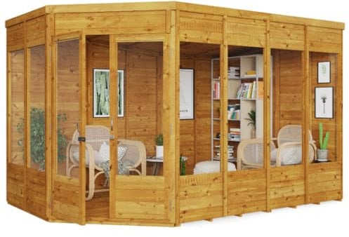 BillyOh Corner Summerhouse 11 x 7 Log Cabin Garden Storage Shed Summer House Renna Wooden Summerhouses (Doors on Right)