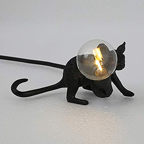 Retro Rat Table Lamp Mouse Desk Light Bedside Resin Mice Lamp Warm Room Decor E12 Base (Black Lie Down)