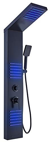 ELLO&ALLO Pannello doccia a LED in acciaio inox, sistema a torre, soffione doccia a pioggia, sistema di massaggio con getti di corpo a LED