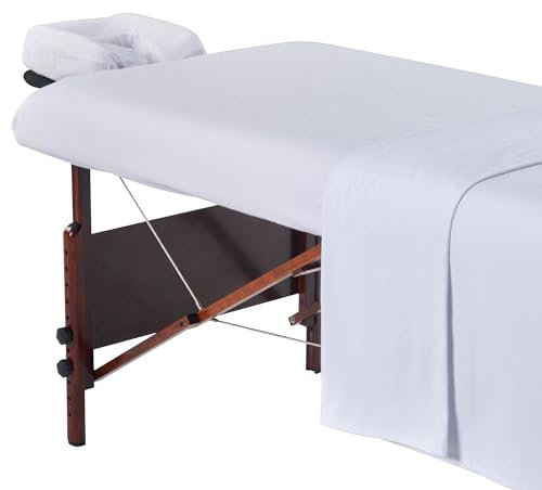 Master Massage Flanell 3er Set Überzug Spanntuch, Laken, Kopfkissenüberzug für Massageliege Salon Baumwolle - Weiß