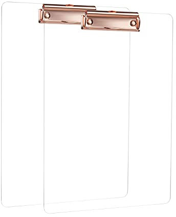 2 Pezzi Cartellina Portadocumenti A4 con Pinza, MSDADA Tavoletta Portablocco, Clipboard Trasparente, Utilizzata per Scuola, Eventi Domestici, Amanti Dell’arte, Ufficio e Seminari(Oro Rosa)