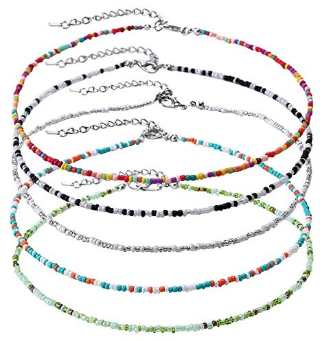 Jewelrywe 5PCS Collares de Cuentas Combinación Collares de Acrílico Retro Colorido Boho Girly