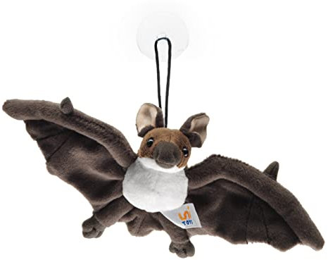 Uni-Toys - Fledermaus, klein - braun-weiß - Mit Saugnapf - 23 cm (Breite) - Plüschtier, Kuscheltier