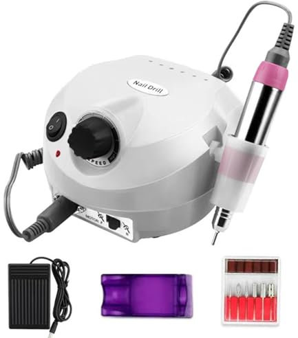 Fresa per Ricostruzione Unghie Professionale Bassa Vibrazione Elettrica Manicure con 6 fresa Punte (Bianco)