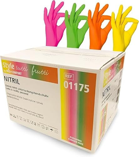 Med-Comfort Tutti frutti bunte Nitril Einweghandschuhe Einmalhandschuhe Untersuchungshandschuhe 10er Box Größe S