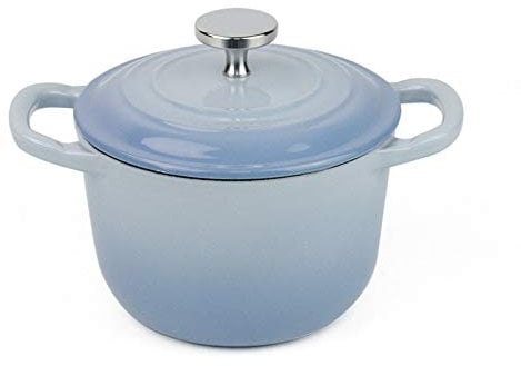 SHALOLY Cast Iron Round Cocottes - 16cm Mini Cocotte Casserole Dishes with Enamel Coating Stew Pot, Suitable for Gas Stoves/Induction Cooker Etc,Purple (Blue)