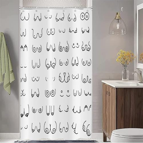 ASDCXZ Duschvorhang Schwarz Weiss 90x180 cm, Modern Einfach Lustig Schwarz Weiß Graffiti Linien Waschbar Stoff Bad Duschvorhänge Polyester Textil Wasserdicht Duschvorhang für Badewanne mit 6 Haken