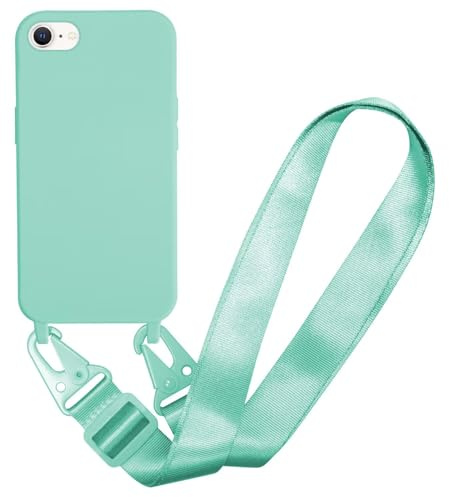 MBSLFY Handyhülle kompatibel mit iPhone 6/6S/7/8/iPhone SE 2022/SE 2020 Hülle mit Band, Silikon Necklace Handyhülle mit Abnehmbar Kordel Umhängen Stossfest Handy Schutzhülle für iPhone 7, Minz grün
