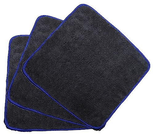 vhbw 3X Chiffons d'entretien pour Voiture, Motocycle - Chiffons en Microfibre 40 x 40 cm, lavables, réutilisables, Noir/Bleu