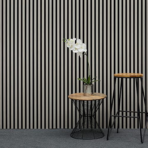 WBM Cre8 Acoustic Slat Wall Panel - Decorative & Sound Absorbing Wooden Slatted 3D Feature Wall Pannelling - Living Room Bedroom Interior Easy Installation - 2400mm x 600mm Light Oak Grey