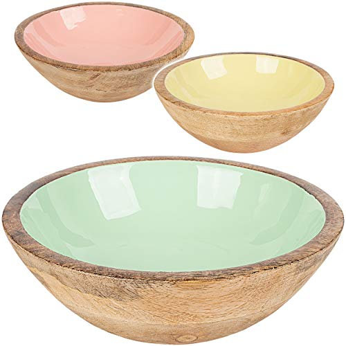 alles-meine.de GmbH 2 Stück Kunststoff & Holz - Schalen/Schüsseln - Müslischalen - Obstschalen & Salatschalen/Dekoschalen - bunt - Ø 20,5 cm - groß - Holzschüsseln - Servie..