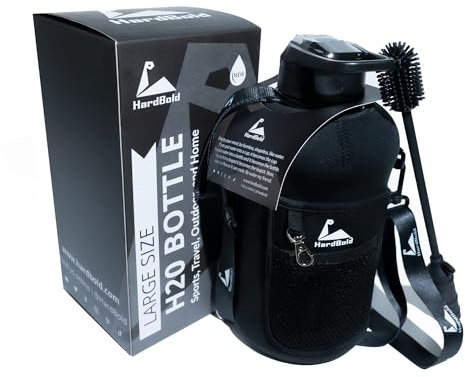 HardBold Botella de Agua de Deporte 2,2 l con funda – Cantimplora de agua con marcador motivacional – Bidón de agua para deporte – Beber mucha agua sin BPA y BPS ideal para viajes, gym, camping
