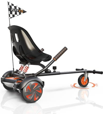 Rayve Hoverboard Sitzbefestigung S1 mit Stoßdämpfung hinten, Hoverboard Go Kart Zubehör für 6,5 8 10 Hover Board, Einstellbare Rahmenlänge & Off-Road Gummirad