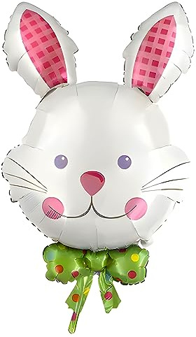 Folienballon Hase, Osterhase Kopf in Weiß, Maße ca 96*67 cm - Perfekt für Osterdekoration, Kindergeburtstage, Frühlingsfeste - Großer, auffälliger Ballon für Feierlichkeiten und saisonale Dekorationen