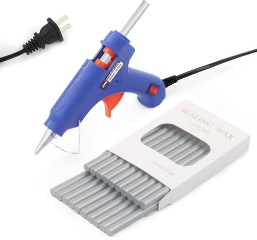 Silver Wax Seal Sticks with Glue Gun, WASOHLING 20Pcs Sealing Wax Sticks Glue Gun Set for Wax Seal Stamp, Great for Wedding Invitations, Birthday Cards, Envelopes, Gift Wrapping (Silver)