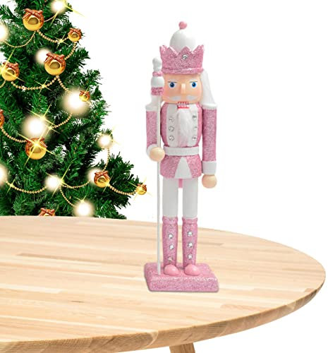 schiaccianoci natale,Schiaccianoci rosa, Guardia del soldato schiaccianoci di Natale rosa da 11,8 pollici, Festive Glitter Figure da collezione Schiaccianoci Giocattolo per decorazioni natalizie, 4 st