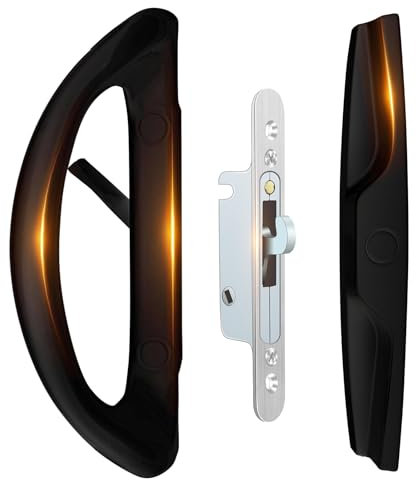 KIDOACOW Schiebetürgriff für Terrassentür, ohne Schlüssel, mit Einsteckschloss und Halter, 3-15/16 Zoll Schraubenlochabstand, Dicke von 2,5 cm bis 4,5 cm, komplettes Zubehörsortiment, Schwarz