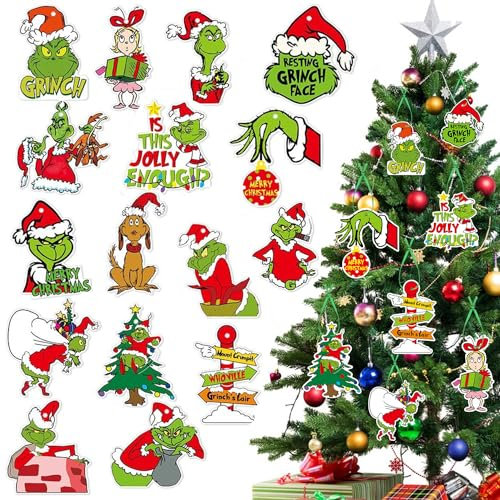 32Pcs Grinch Christmas Decorations, Christmas Tree Ornament Grinch Pendants for Hanging on Xmas Tree, Winter Holiday Party Supplies (32pcs)