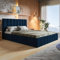 MOTIVENA Ibiza Bett 160x200, Polsterbett 160x200, mit Bettkasten, mit Stauraum, mit Lattenrost, mit Kopfteil, ohne Matratze, Samt, Blau Dunkelblau