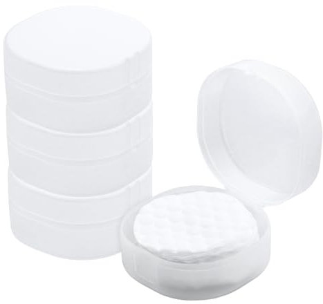 Etenpo Runder Kunststoff-Baumwoll-Halter, Kosmetik-Wattepadhalter, mehrere Farben, tragbar und versiegelt, geeignet für Make-up-Entferner, Perlen, 4 Stück (weißlich-transparent)