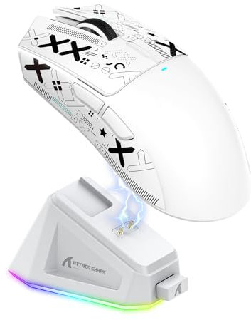 ATTACK SHARK X11 Gaming Mouse with Magnetic Charging Dock, PixArt PAW3311 Gaming Sensor, BT/2.4G Wireless/Wired Gaming Mouse with Mouse Grip Tape, 22000 DPI, Gamer Mice for Win11/Xbox/PS/Mac (White)