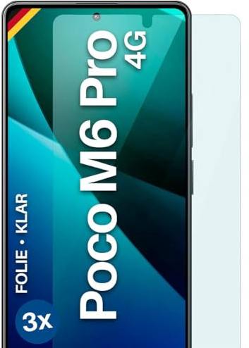 moex für Poco M6 Pro (4G) Schutzfolie Displayschutz Folie Ultra-klar HD 0,2 mm kompatibel mit jeder Hülle, Anbringen ohne Blasen, Handyfolie Extra Kratzfest, FlexProtect 3 Stück