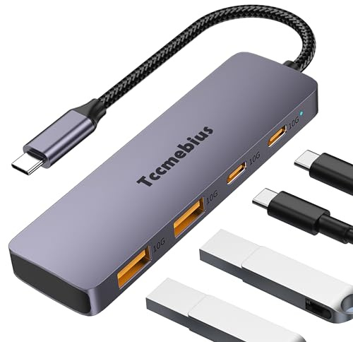 Tccmebius USB C Hub 10Gbps, Aluminum USB 3.2 Gen2 Splitter with 2 USB-C 2 USB-A Data Ports, Portable Type-C Multiport Adapter for MacBook Pro/Air, iPad Pro, Surface Pro, Laptop, Smartphone (TCC-T324U)
