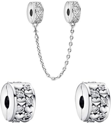 Rimgoris 925 Sterling Silber Charm für Damen-Armbänder, Halskette, Herz-Clips, Muttertagsverschluss, Kristall-Sicherheitskette, baumelndes Charm-Geschenk, 3er-Pack