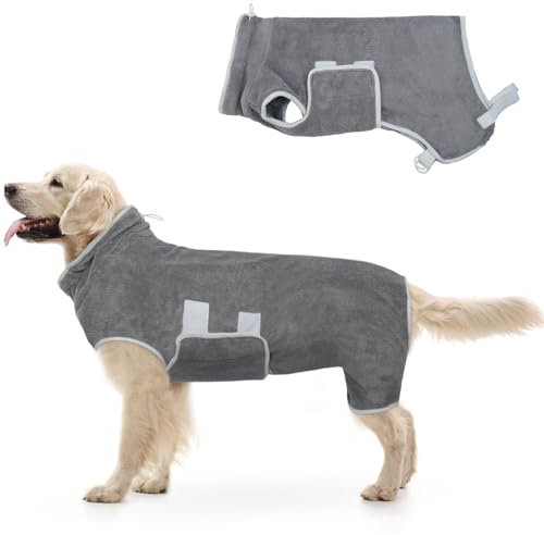 Hjumarayan Accappatoio Cane - Super Assorbente Accappatoio per Cani con Gambe, Collo e Petto Regolabili Vestaglia per Cane ad Asciugatura Rapida per Cani Piccoli, Medi e Grandi, Grigio L