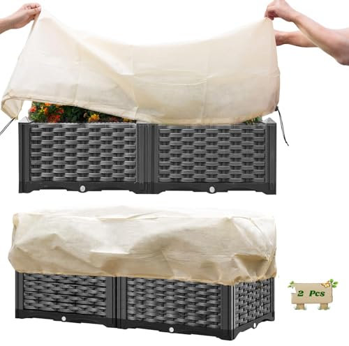 LALAGO Funda Protectora para jardineras, Funda para Plantas de Invierno, Protección Invernal para Plantas, Saco Protector para Plantas de Invierno, Cubierta Protectora con cordón - 150x45x40cm,2Piezas