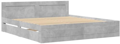 vidaXL Bettgestell, Bett mit Kopfteil, Bettrahmen mit Lattenrost, Doppelbett Schlafzimmerbett mit Stauraum, Betongrau 200x200cm Holzwerkstoff