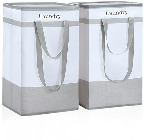 ROSOS Laundry Hamper, 100 L Collapsible Laundry Baskets, 2 Pack Laundry Basket with Extended Double Handle, Foldable Laundry Basket for Laundry Bedroom Bathroom Dorm Storage Clothes Toys, Grey