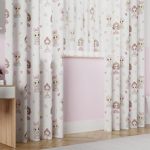 Gardinen Vorhangen Mehrfarbig 140x240 cm (BxH) 1 Stück Princessa Gardine mit Kräuselband Curtains Vorhänge für Deko Wohnzimmer Schlafzimmer Küchengardinen Kinderzimmer Mädchen Motiv