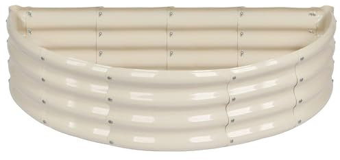 Harbour Housewares Raised Garden Bed - Ivory - 120 x 60cm - Semi-Circle - Bottomless Galvanised Steel Metal Planter Box for Growing Outdoor Plants, Vegetables, Flowers and Herbs