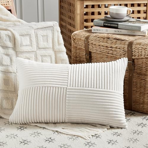 FDTERN 1 Stück Creme Weiß Kissenbezug 30x50 cm Weich Kordsamt Kissenbezüge Kissenhülle Dekokissenbezug Sofakissen Dekokissen Boho Deko für Sofa Schlafzimmer Wohnzimmer Balkon (Ohne Kissenfüllung)