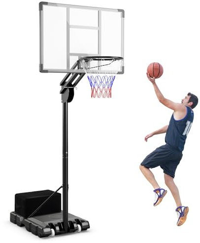 GYMAX Basketballkorb Outdoor Verstellbare Korbhöhe 149 bis 305 cm, Basketballständer mit bruchsichere Rückwand, Rollen & Gewichtssack, Basketballkorb mit Ständer für Kinder/Jugendliche