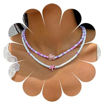 Inateannal Collana Girocollo Boho Tartaruga Stella Marina Piccola Collana Di Perle Di Semi Girocollo Bianco Collana Stella Marina Con Perline Riso Blu Collana Collare Spiaggia Estiva Collana Tartaruga