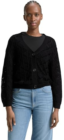 Tom Tailor Denim Damen Relaxed Fit Cardigan mit Lochmuster