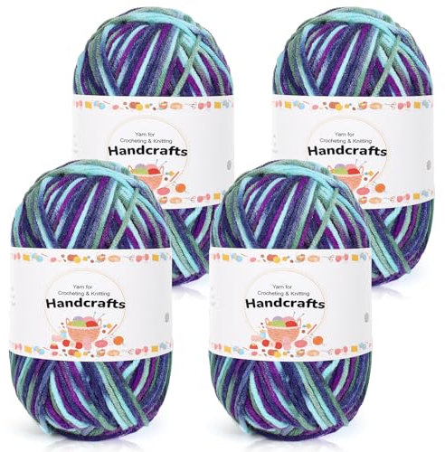 Aeelike 200g(4x50g) Farbverlauf Baumwollgarn zum Häkeln, Bunt Strickgarn Acryl Häkelgarn Zum Stricken, Häkeln und Kunsthandwerk, 5Ply Acrylwolle Set Baumwolle für Anfänger, Profis, Lila Blau Grün