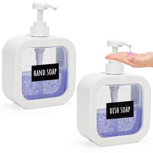 Segbeauty Dispensador Jabon Cocina, 2 Piezas 500ml Dosificador Jabon Cocina, Dispensador Lavavajillas Cocina, Dosificador Jabon Plastico, Dispensador Jabon para Encimera Cocina (Blanco)